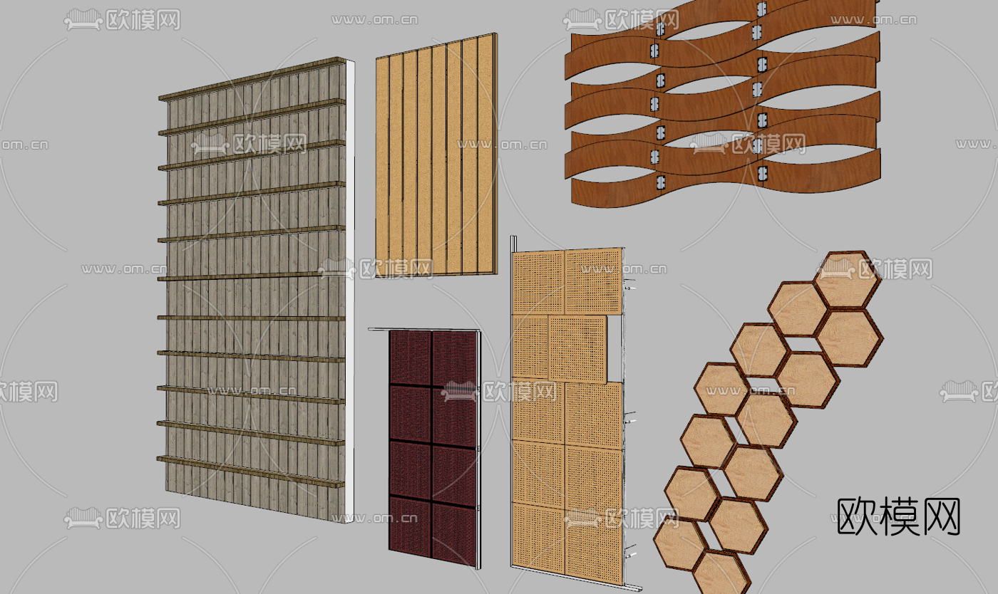 现代工装吊顶护墙板su模型下载（渲染图1）