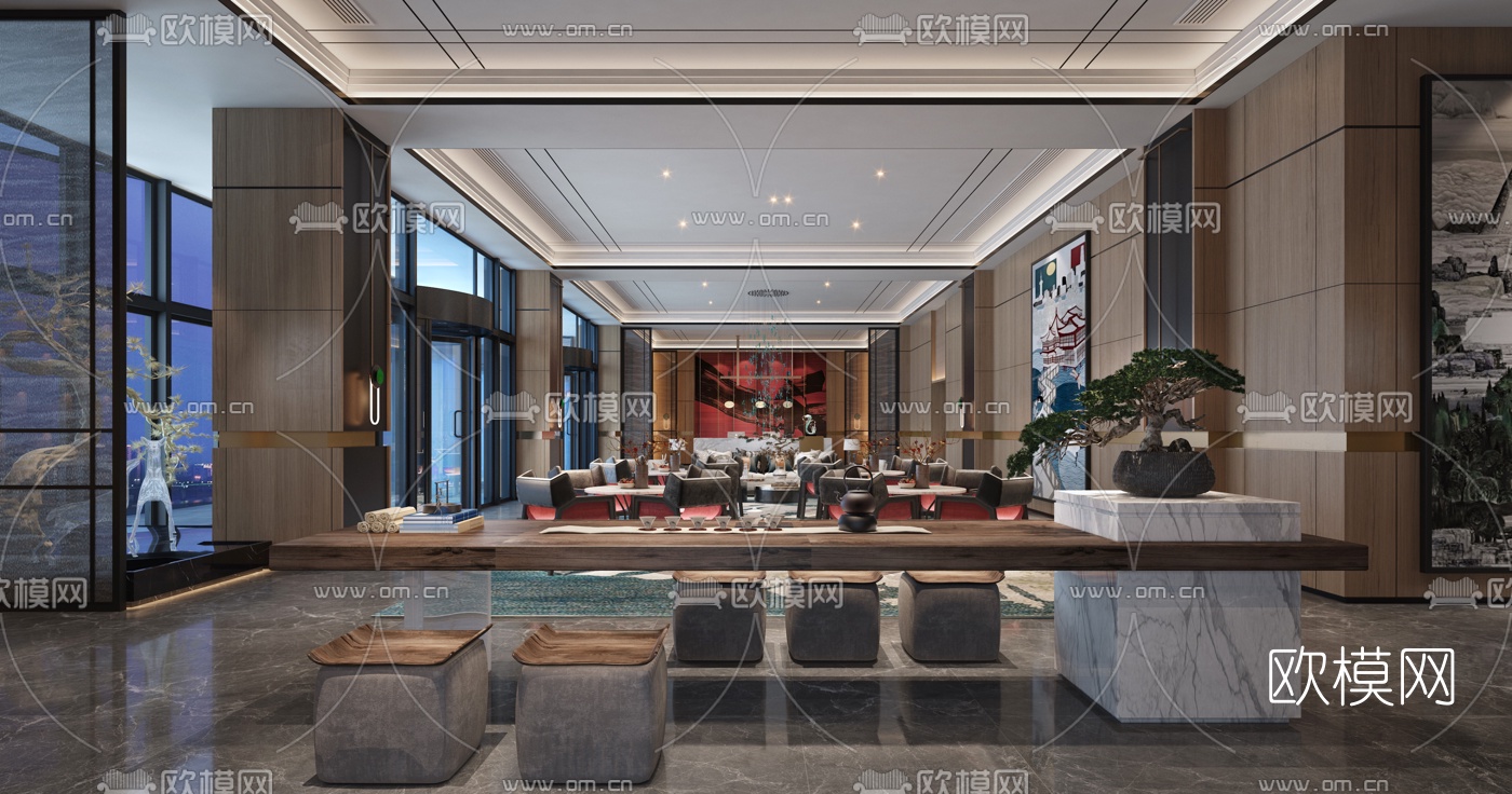 新中式酒店大堂3d模型