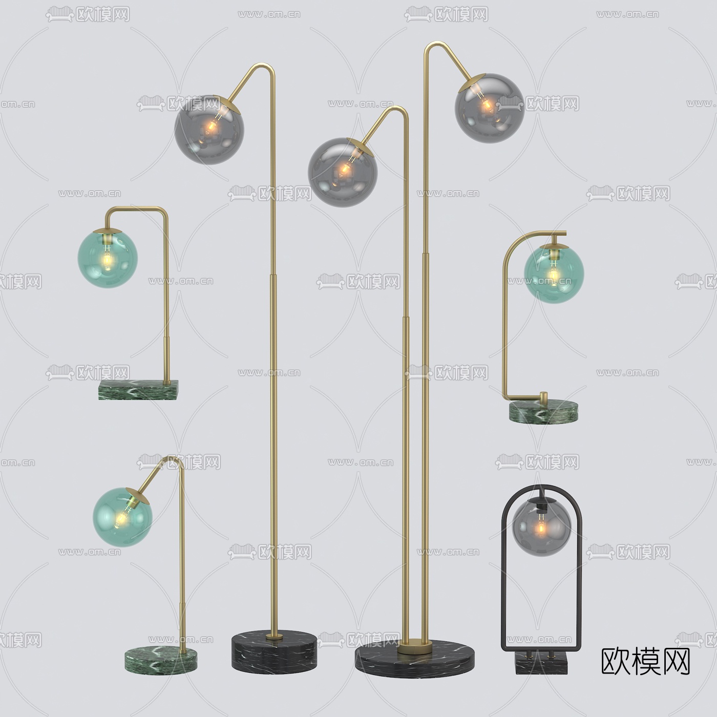 现代圆球玻璃落地灯3d模型下载