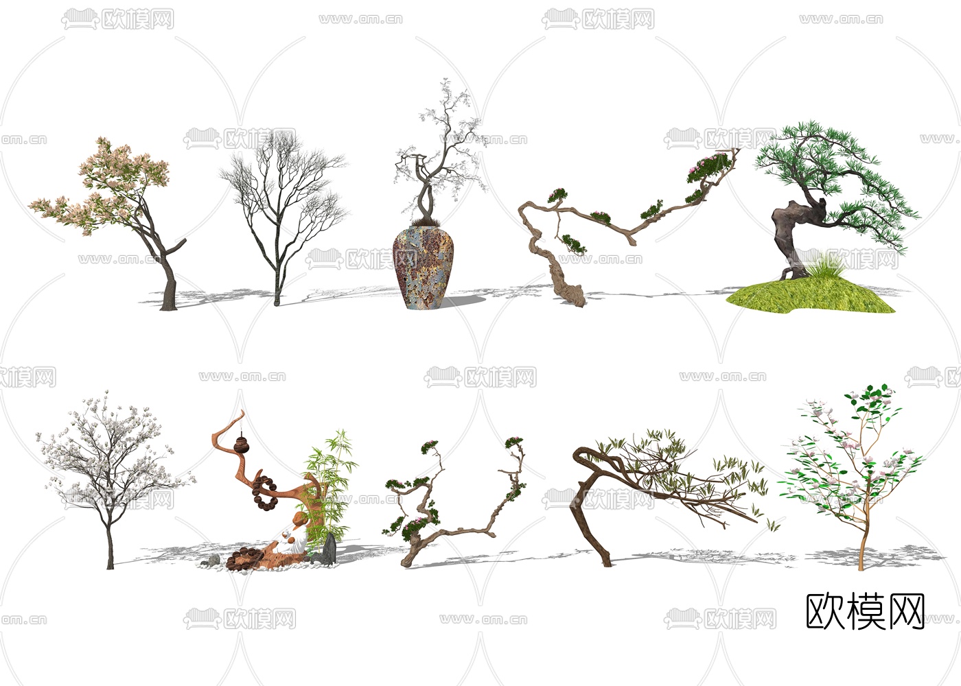 新中式景观树su模型下载