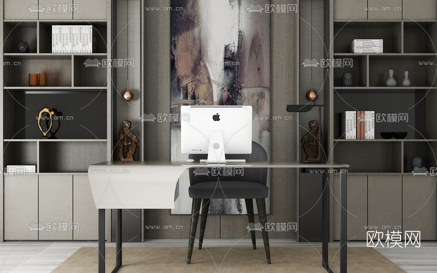 现代简易书桌椅3d模型