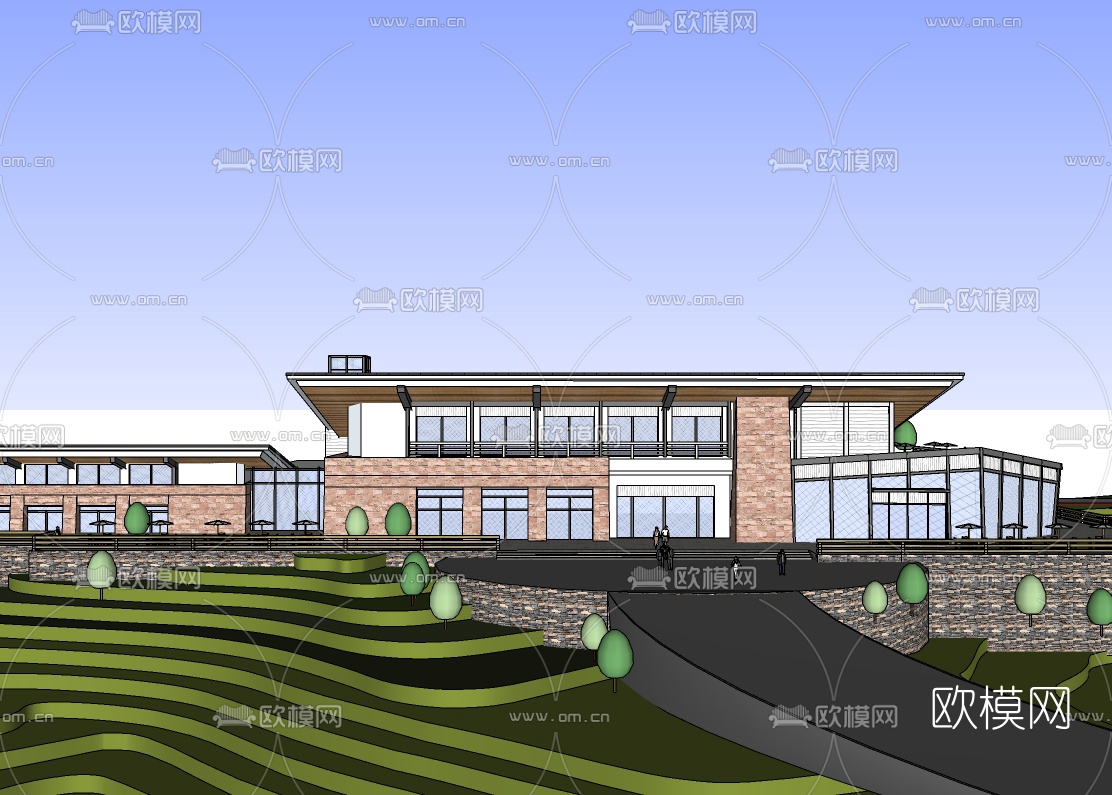 现代会所外观免费su模型下载