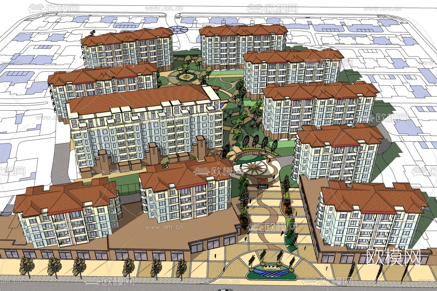 欧式小区规划免费su模型下载