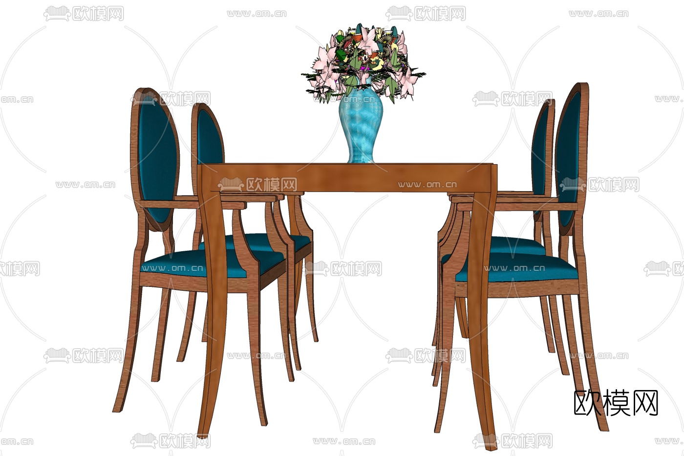 简欧实木餐桌椅免费su模型下载