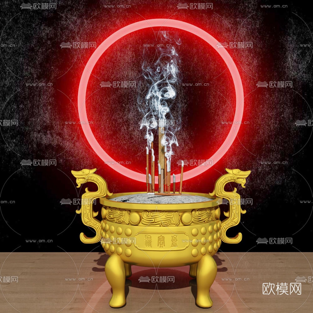 中式香炉雕塑3d模型下载