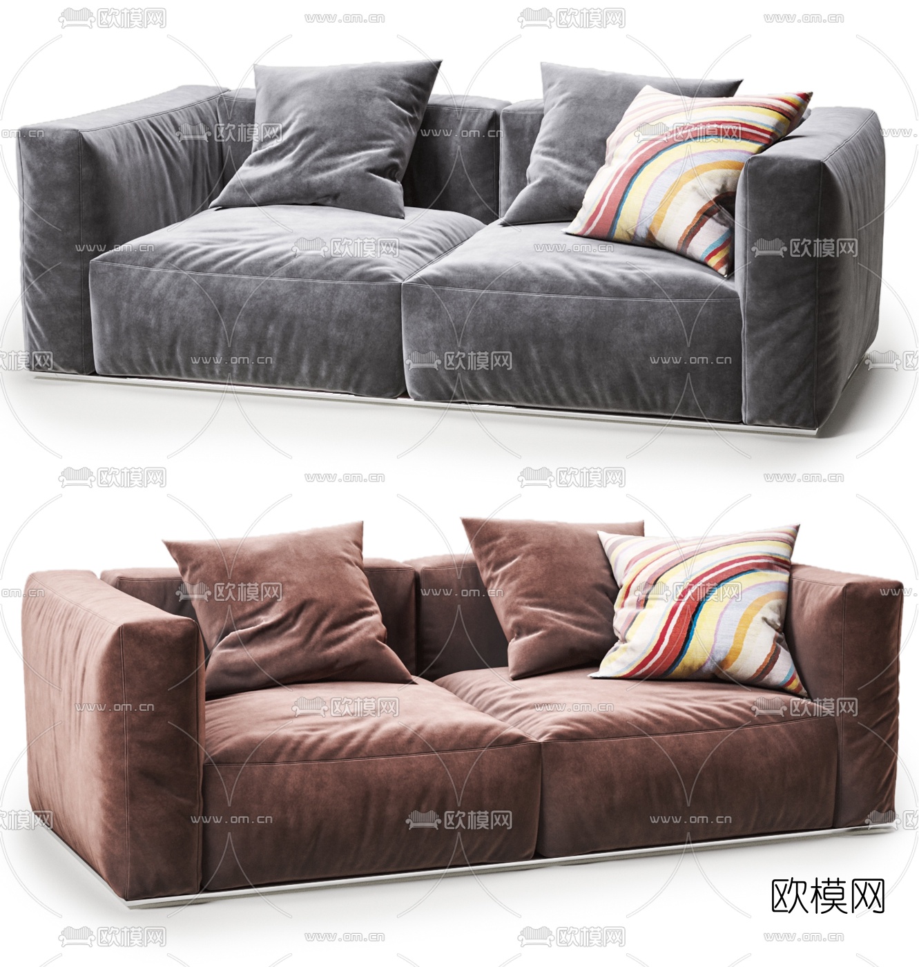 现代绒布双人沙发3d模型-免费3dmax模型库-欧模网