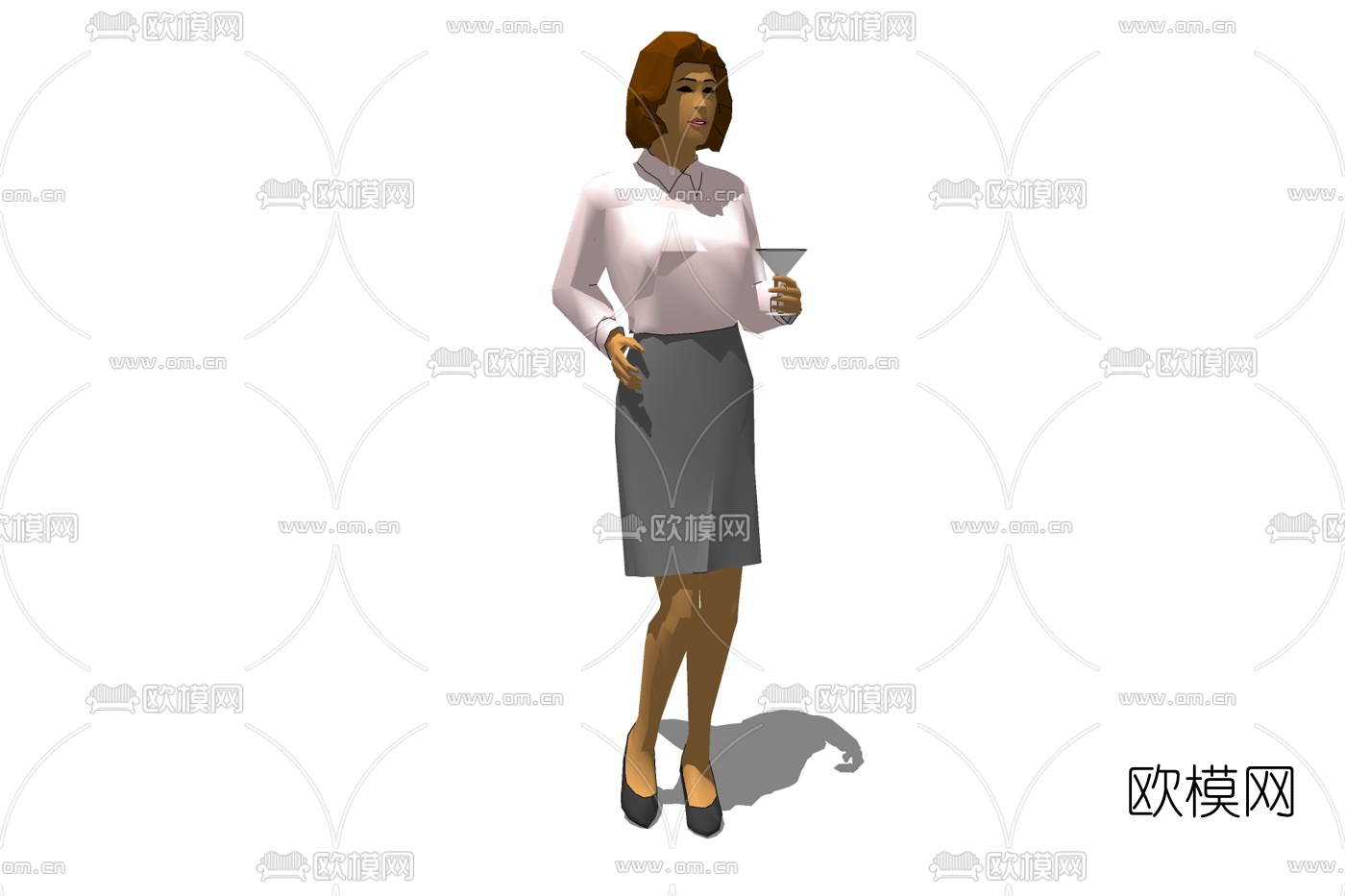 现代拿酒杯女子免费su模型下载