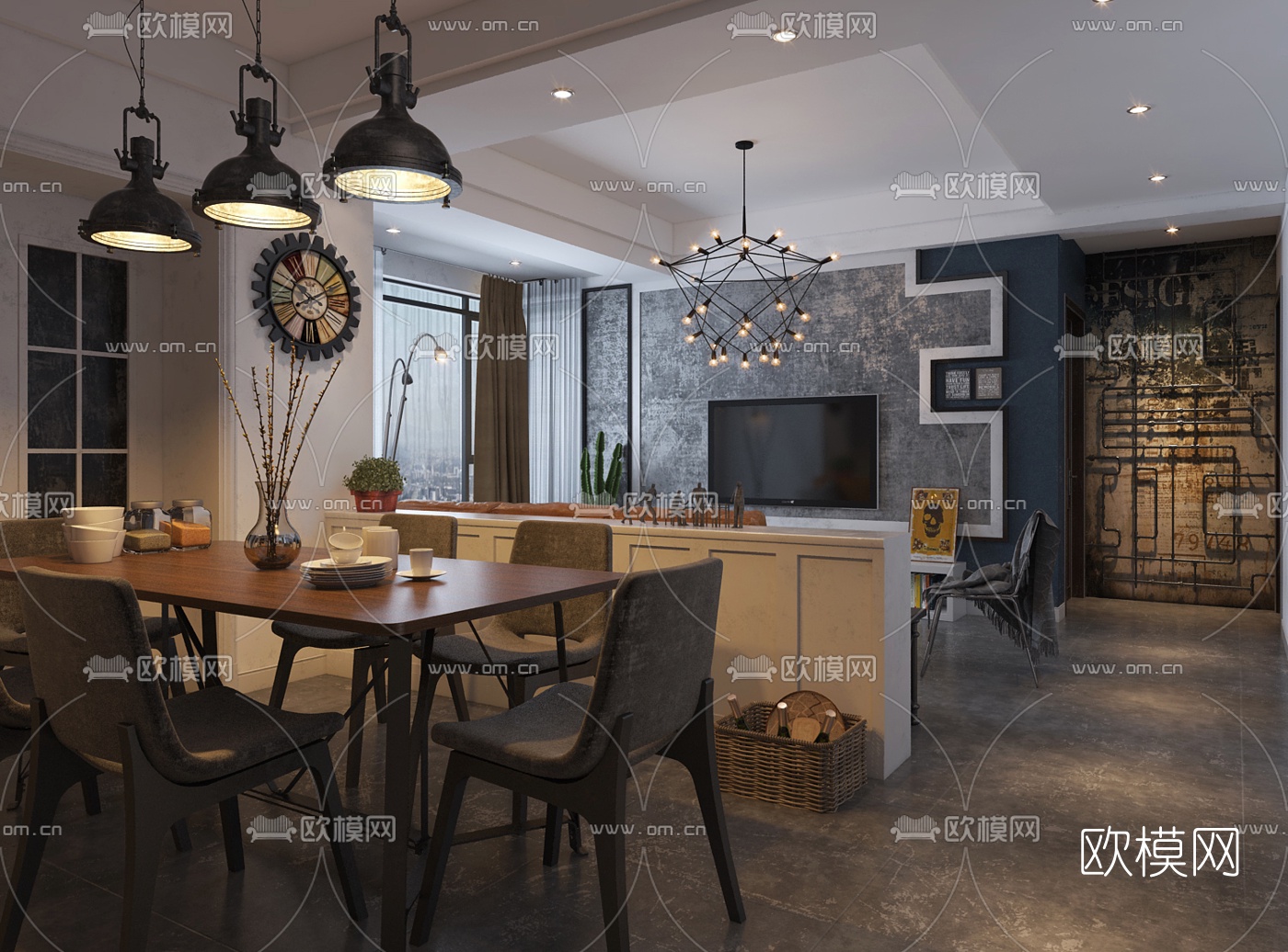 工业风客厅餐厅3d模型