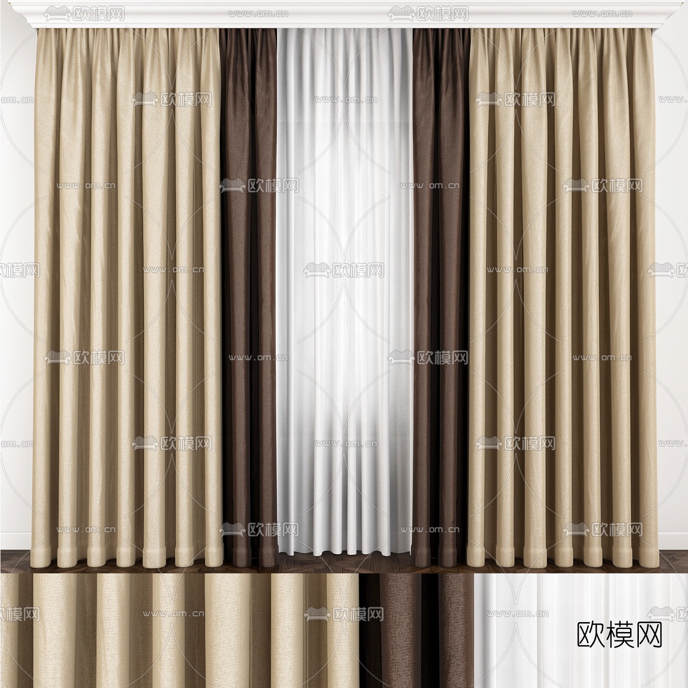现代布艺窗帘窗帘3d模型