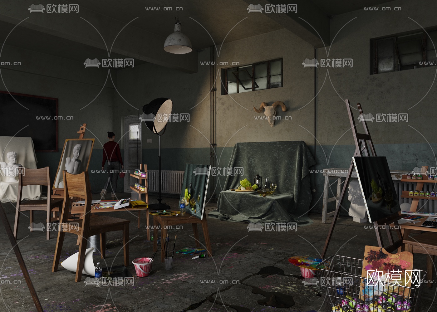 工业风写实画室3d模型下载