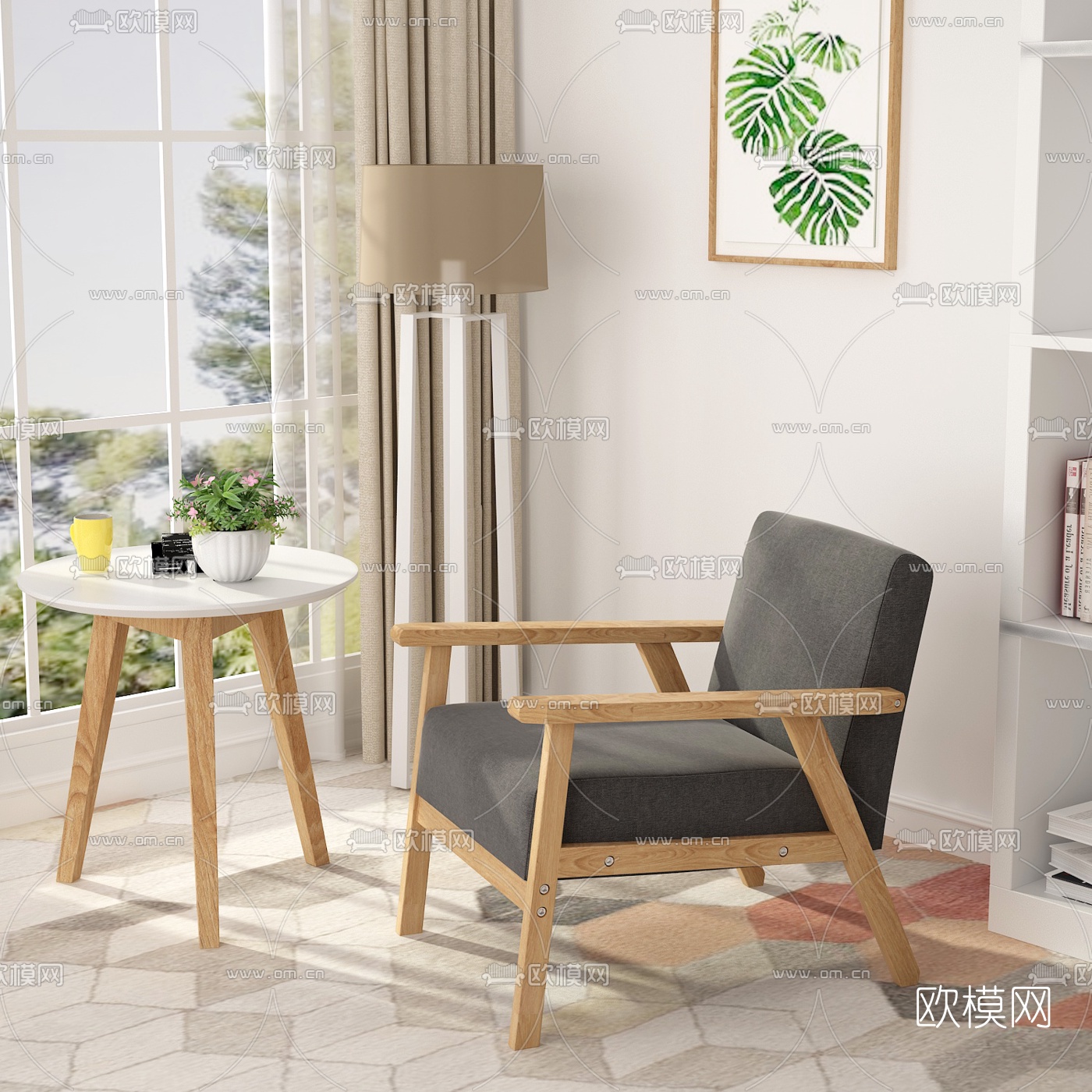北欧圆形休闲桌椅3d模型下载（渲染图2）