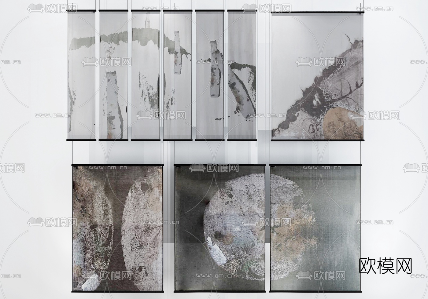 新中式抽象挂帘3d模型下载