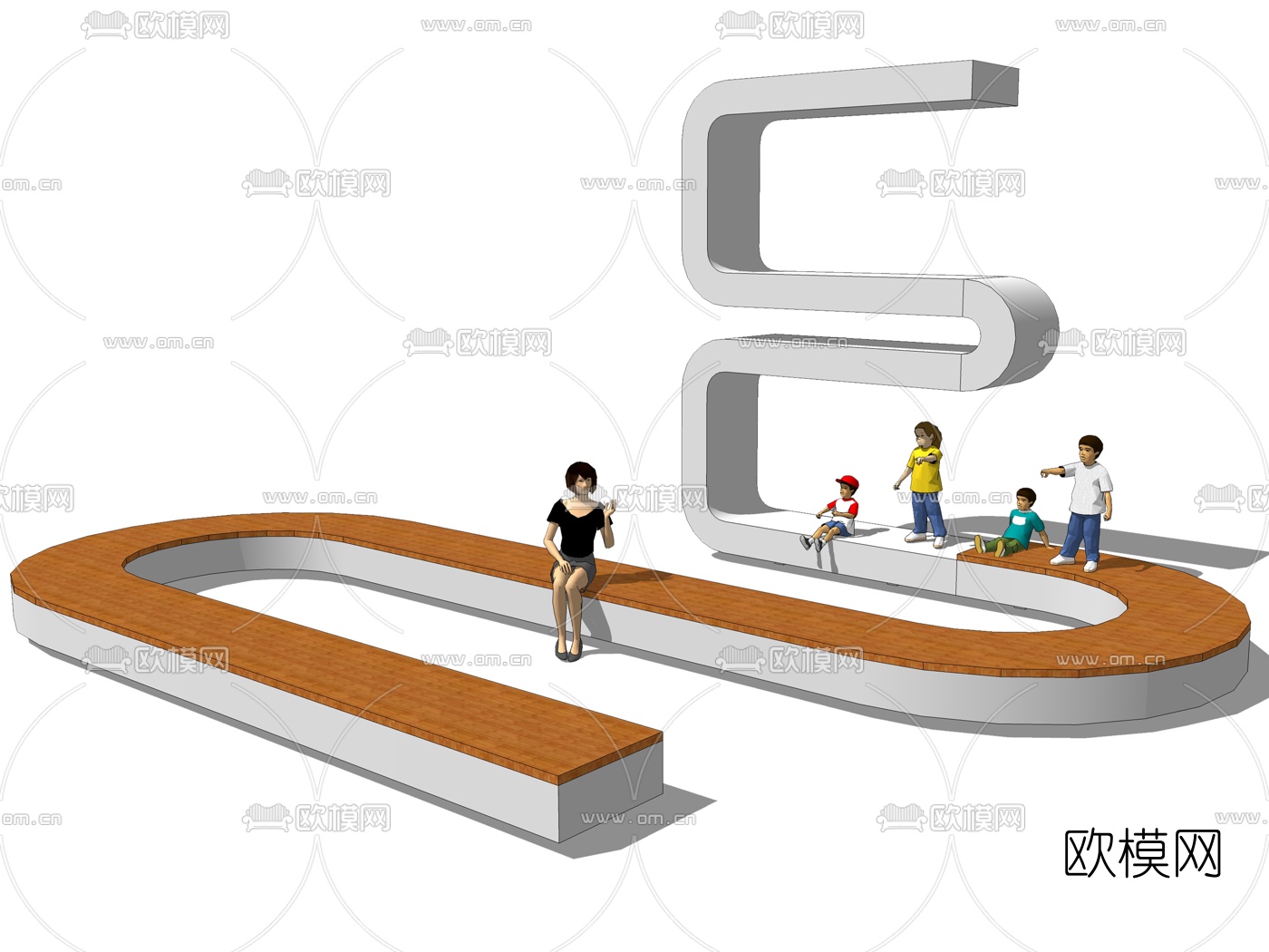 现代创意公园广场景观座椅su模型下载（渲染图3）