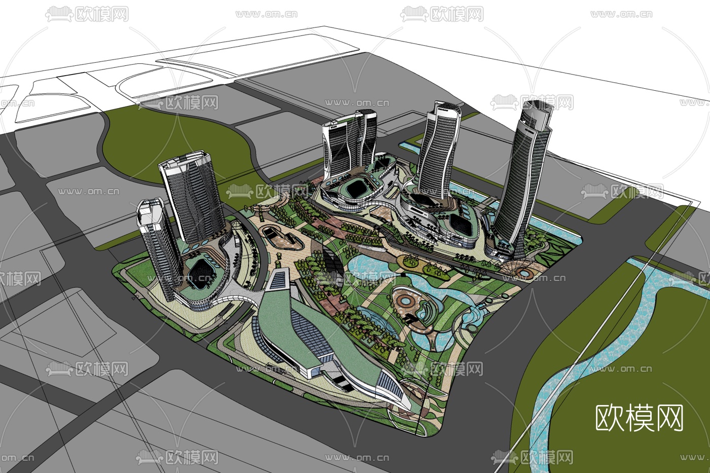 现代商业建筑规划免费su模型下载