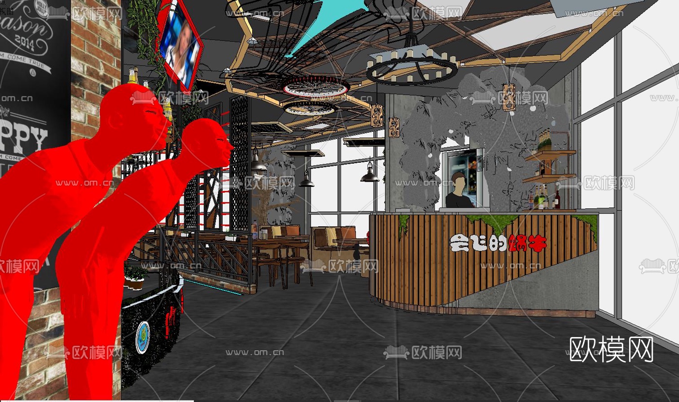 工业风中餐厅su模型