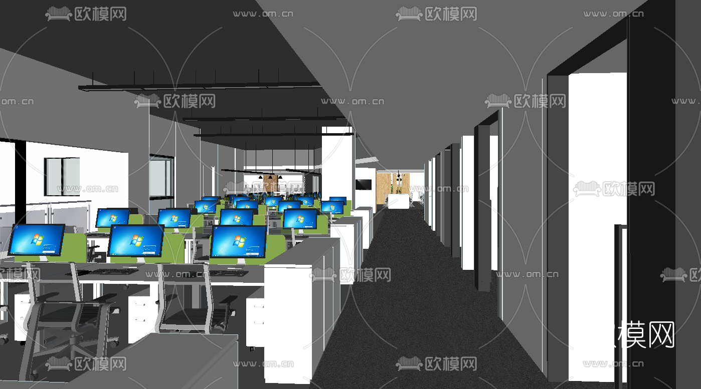 现代敞开式办公室su模型下载（渲染图3）