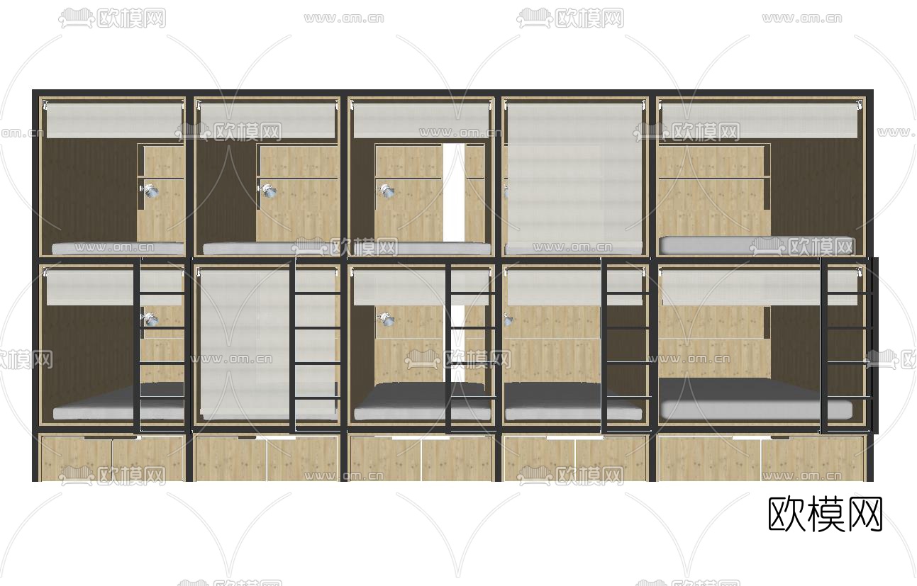 现代青年旅舍上下床su模型下载