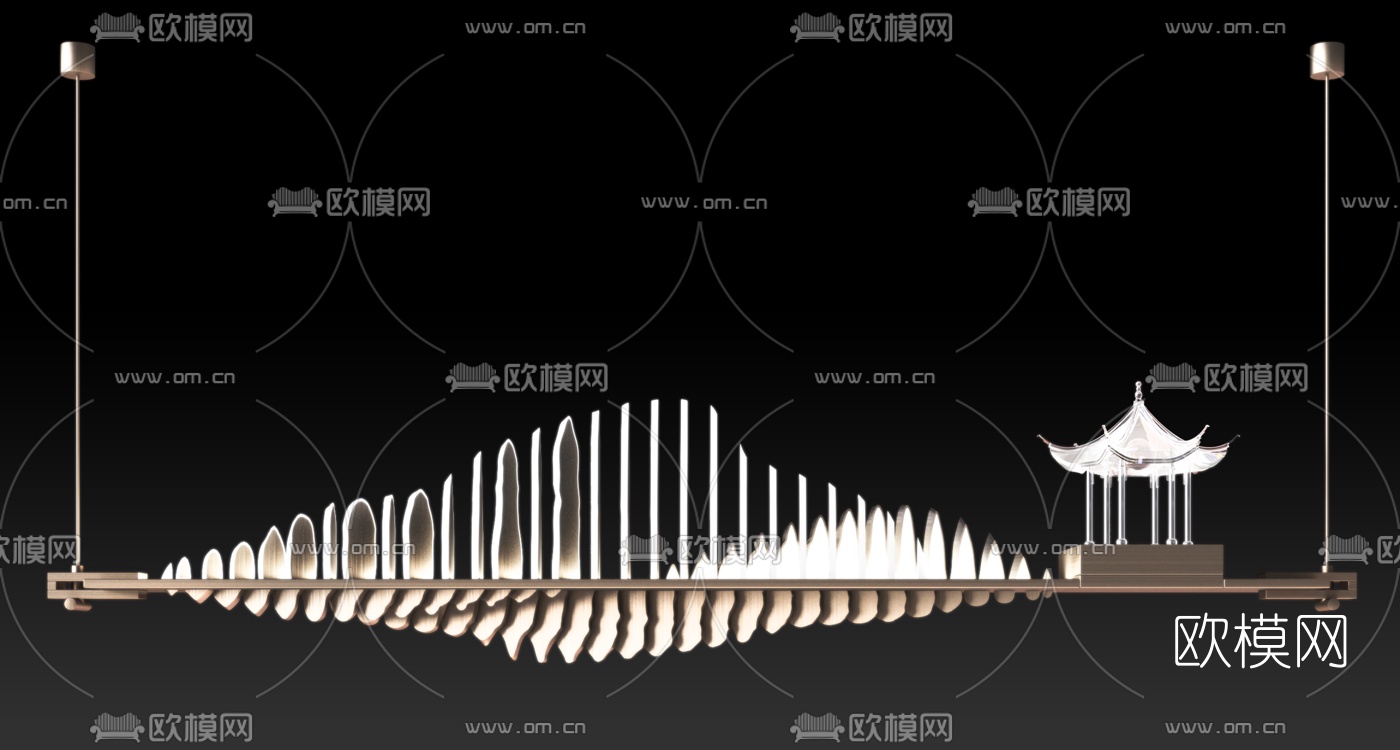 新中式山形装饰吊灯3d模型