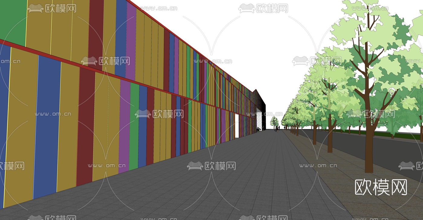 现代学校操场教学楼外观su模型下载（渲染图5）
