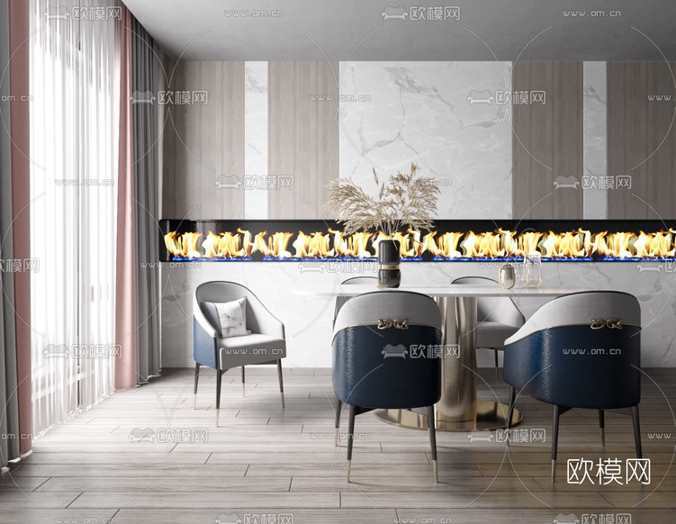 现代简约餐桌椅3d模型下载(渲染图1)