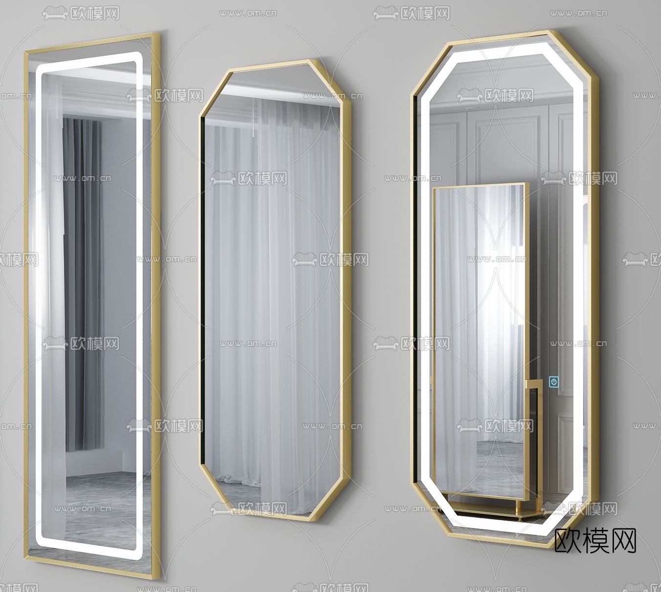 后现代轻奢落地镜组合3d模型下载（渲染图3）
