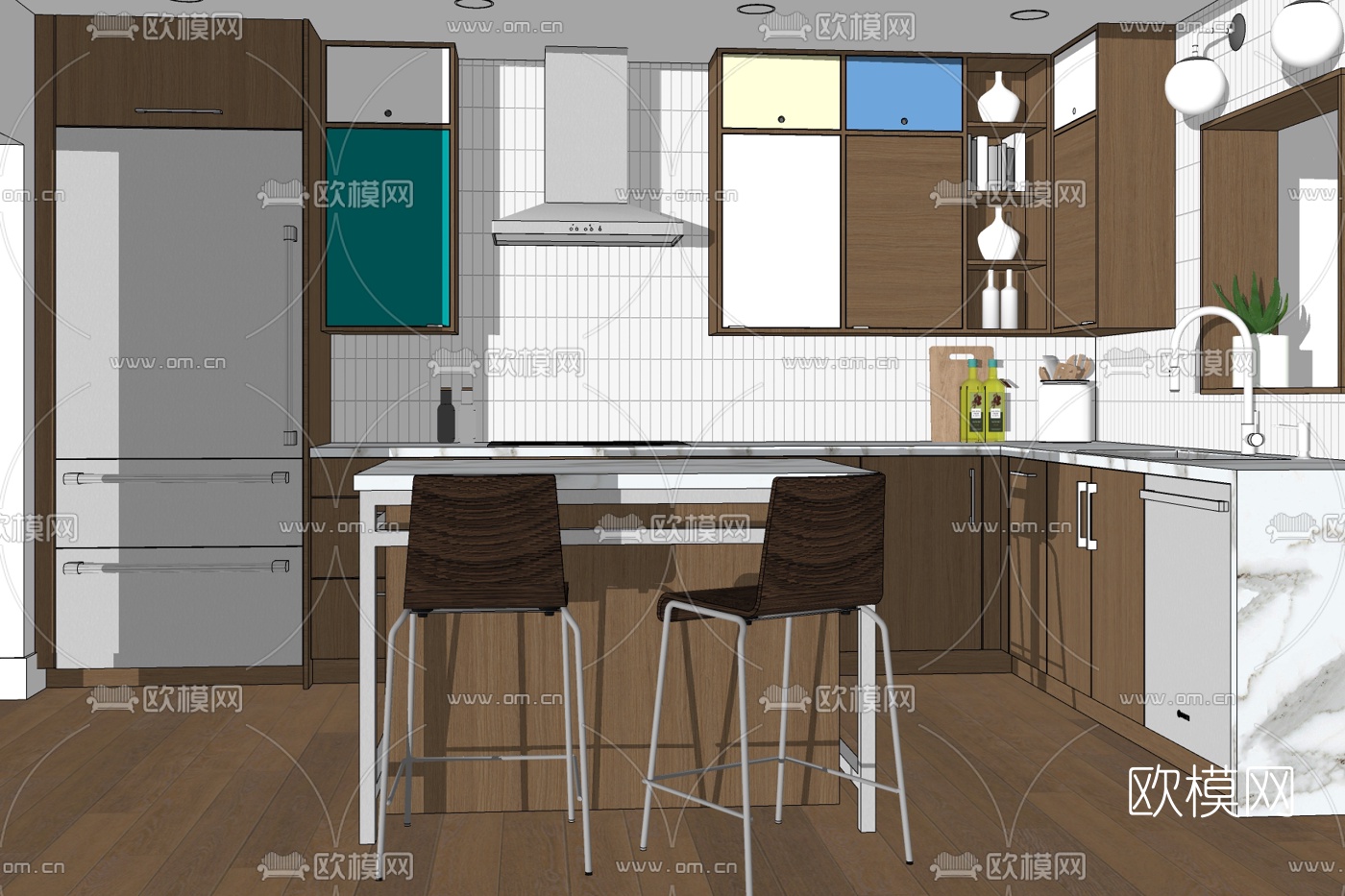现代简约厨房免费su模型下载