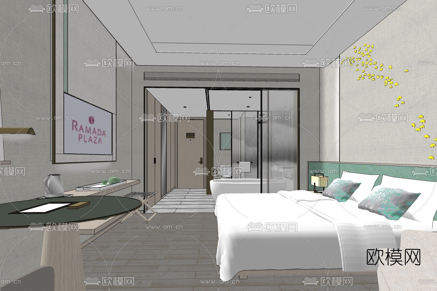 新中式卧室免费su模型下载