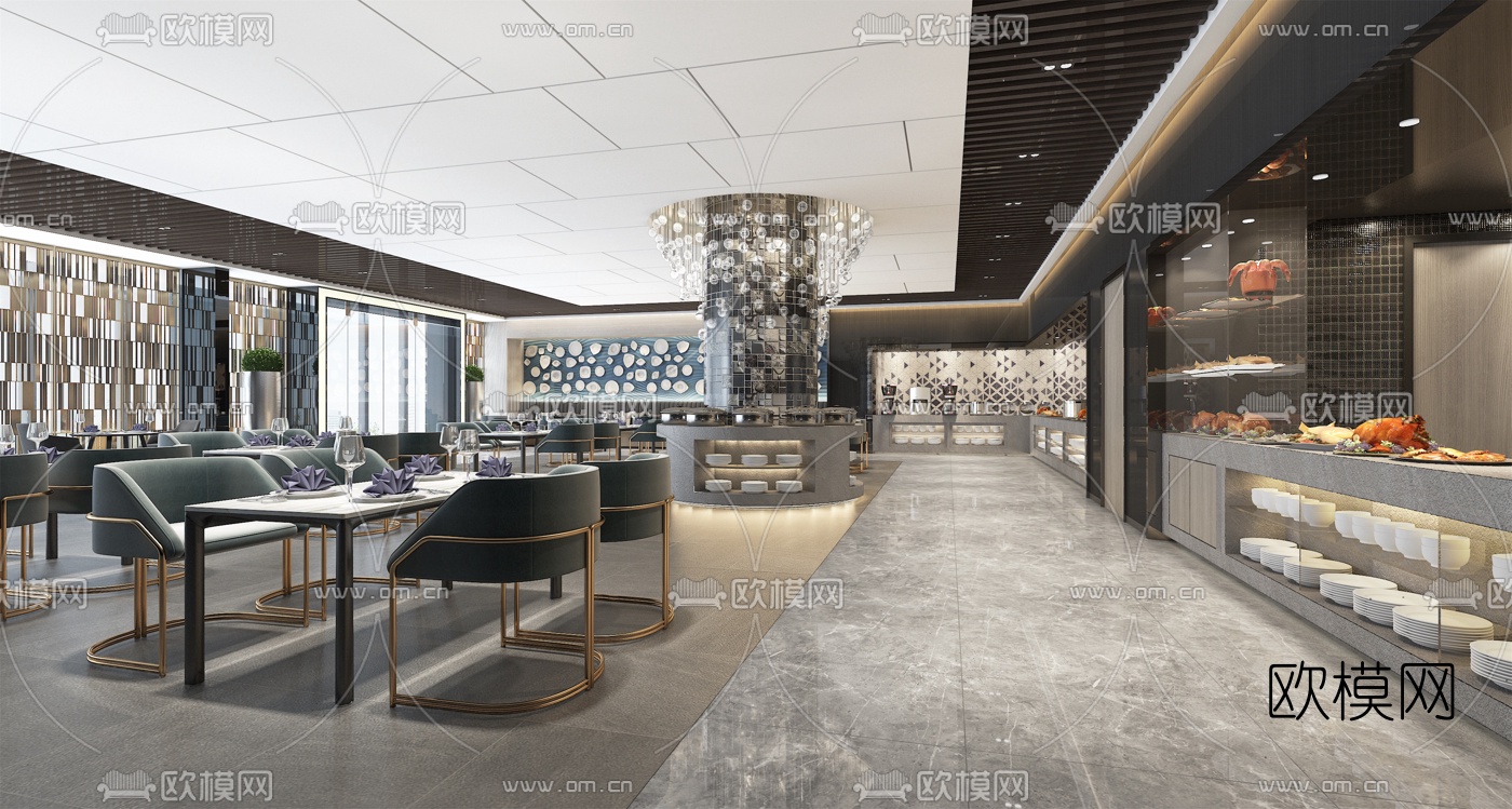 现代酒店自助餐厅3d模型下载