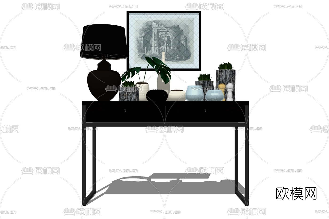 新中式铁艺端景台免费su模型下载