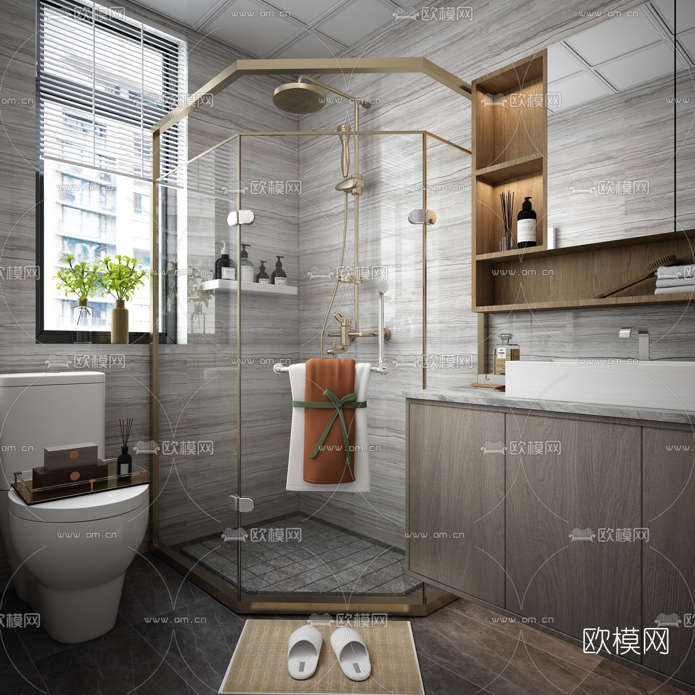 现代卫生间浴室3d模型-免费3dmax模型库-欧模网