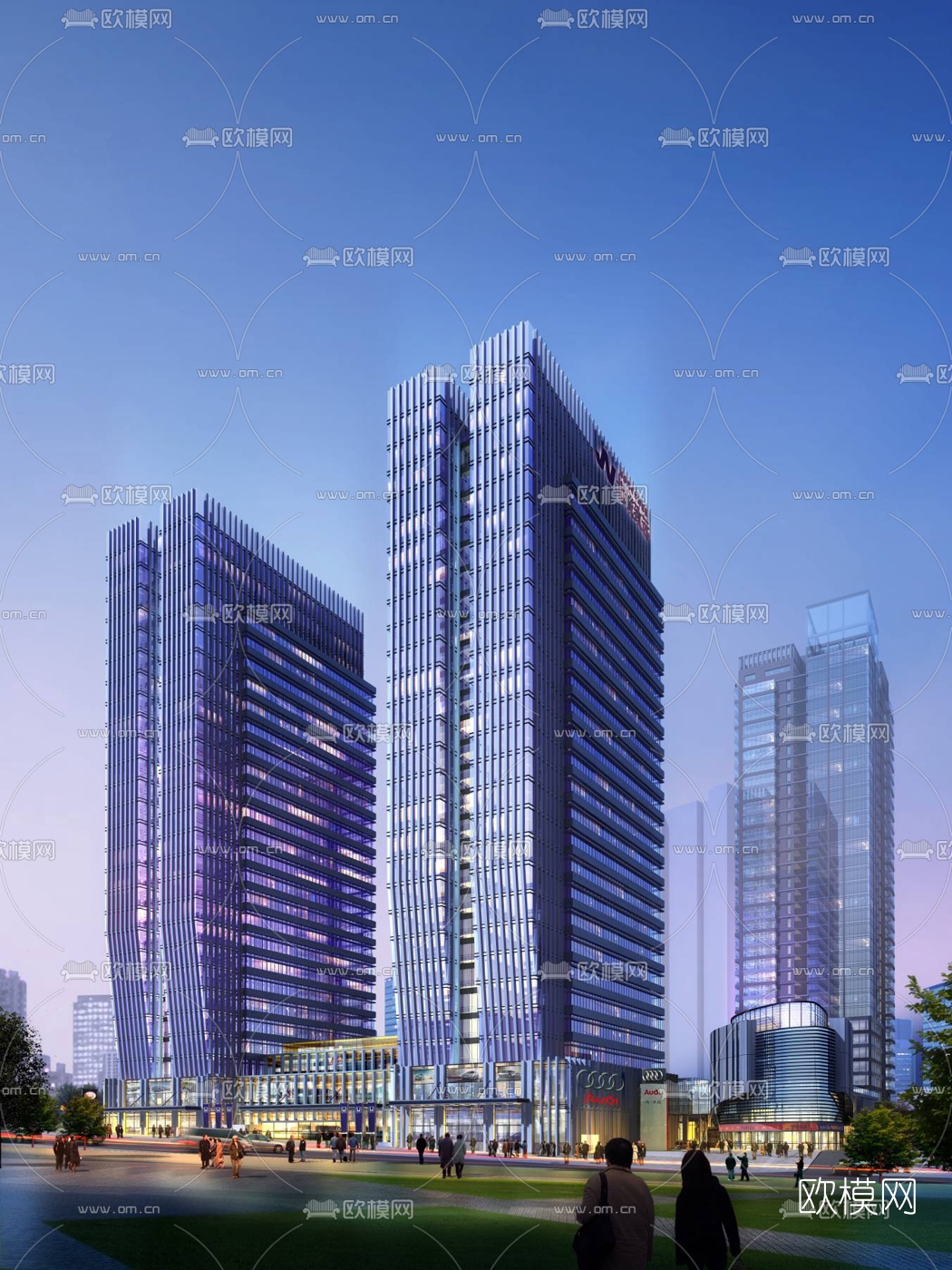 现代高层商业楼外观3d模型下载（渲染图1）