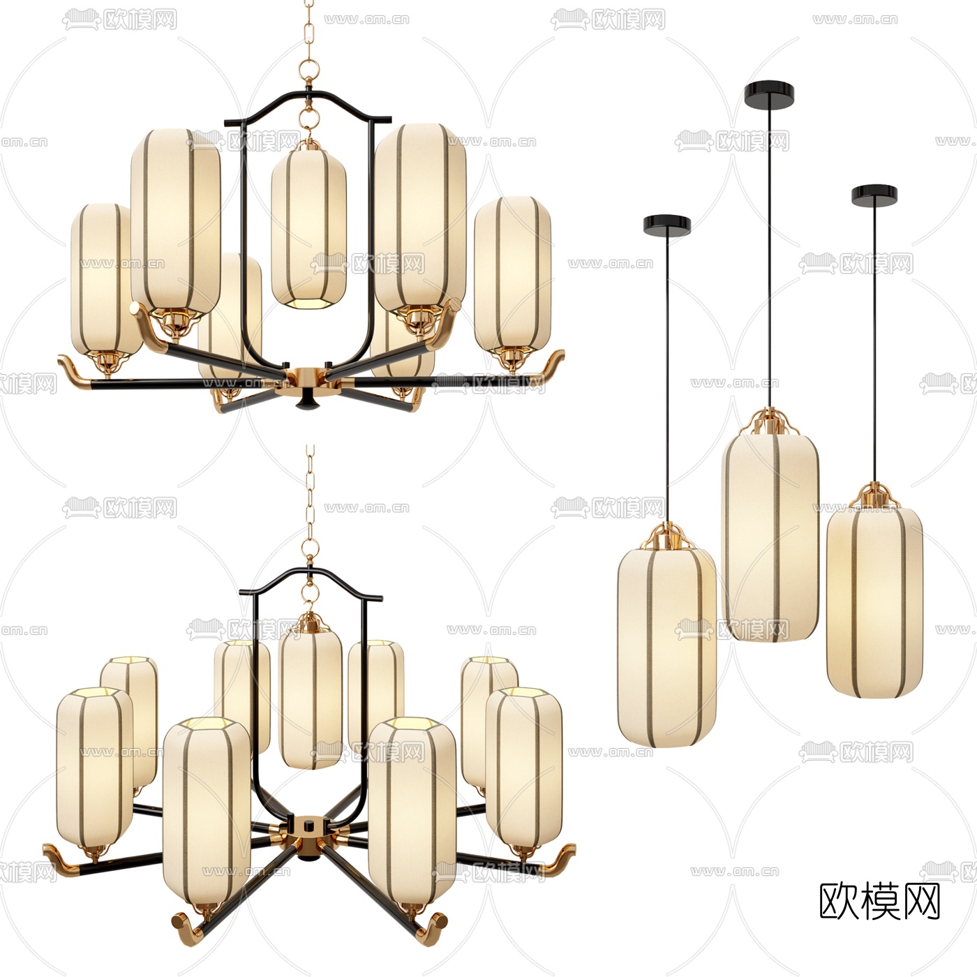 中式金属吊灯3d模型下载