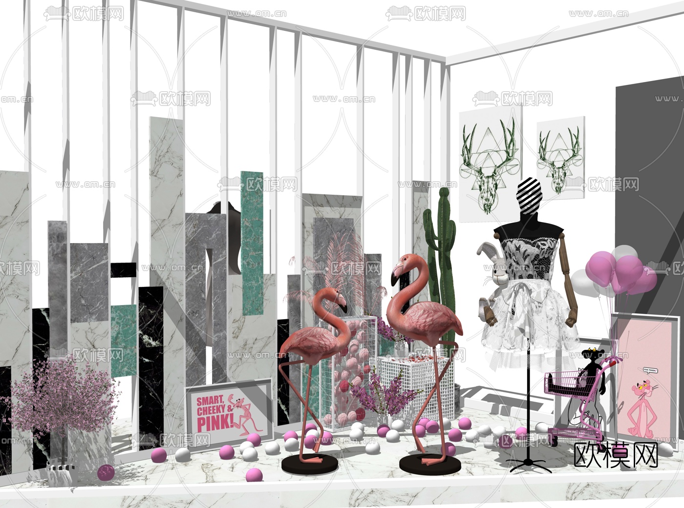 北欧服装店橱窗su模型下载