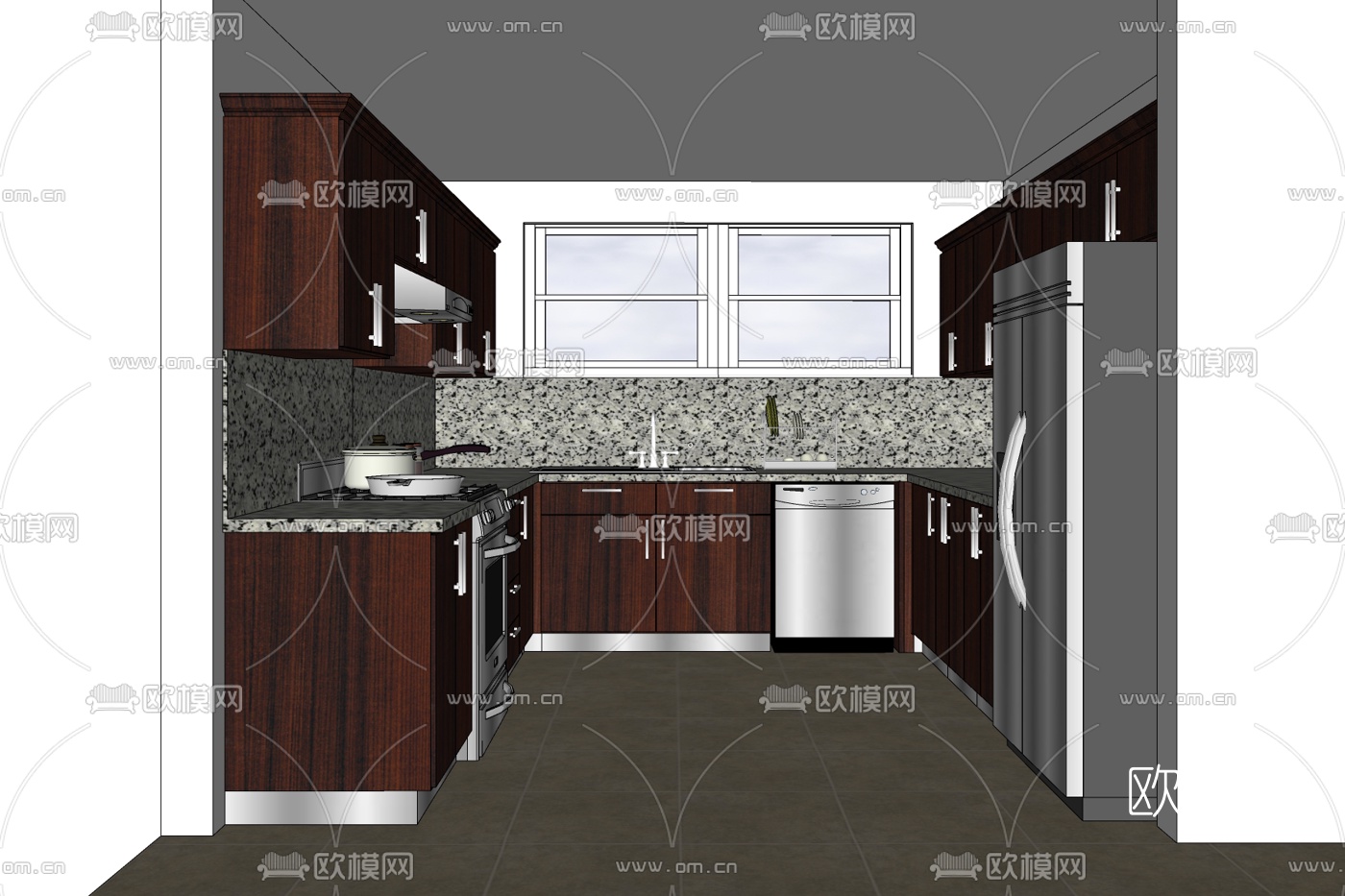 现代厨房免费su模型下载