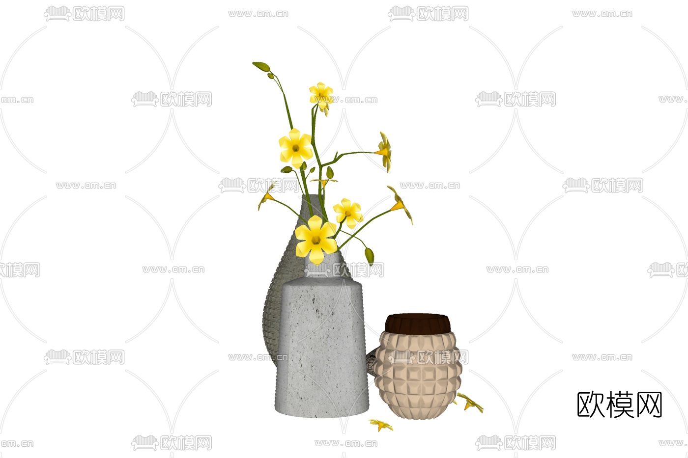 现代花瓶花卉免费su模型下载