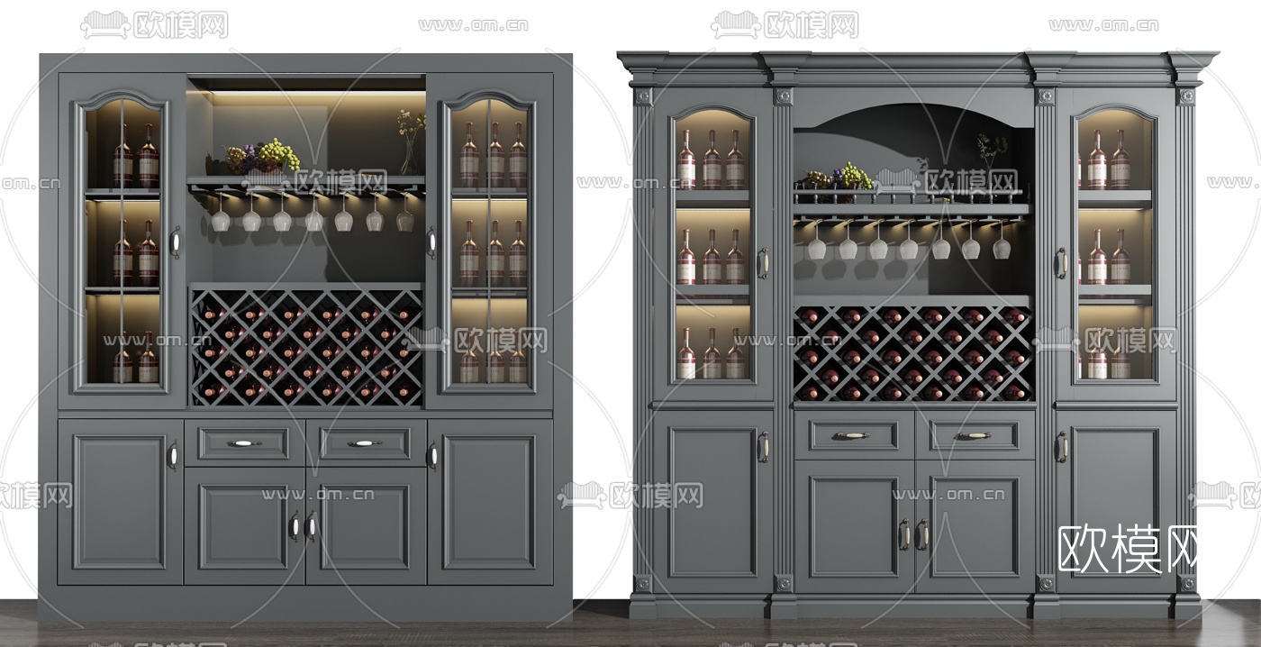 简欧多功能酒柜组合3d模型