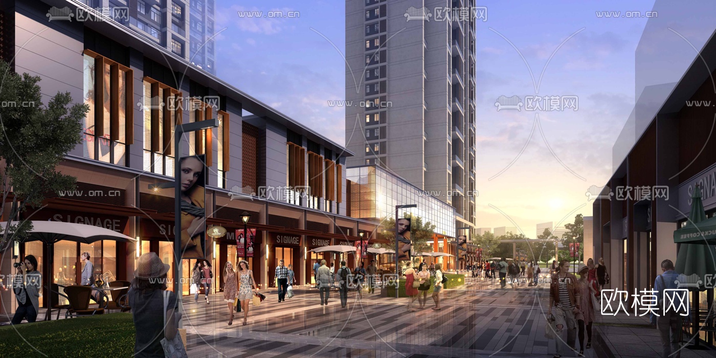 现代商业街su模型下载（渲染图1）