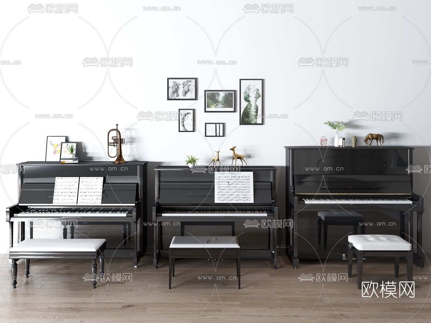 现代乐器钢琴3d模型下载（渲染图1）