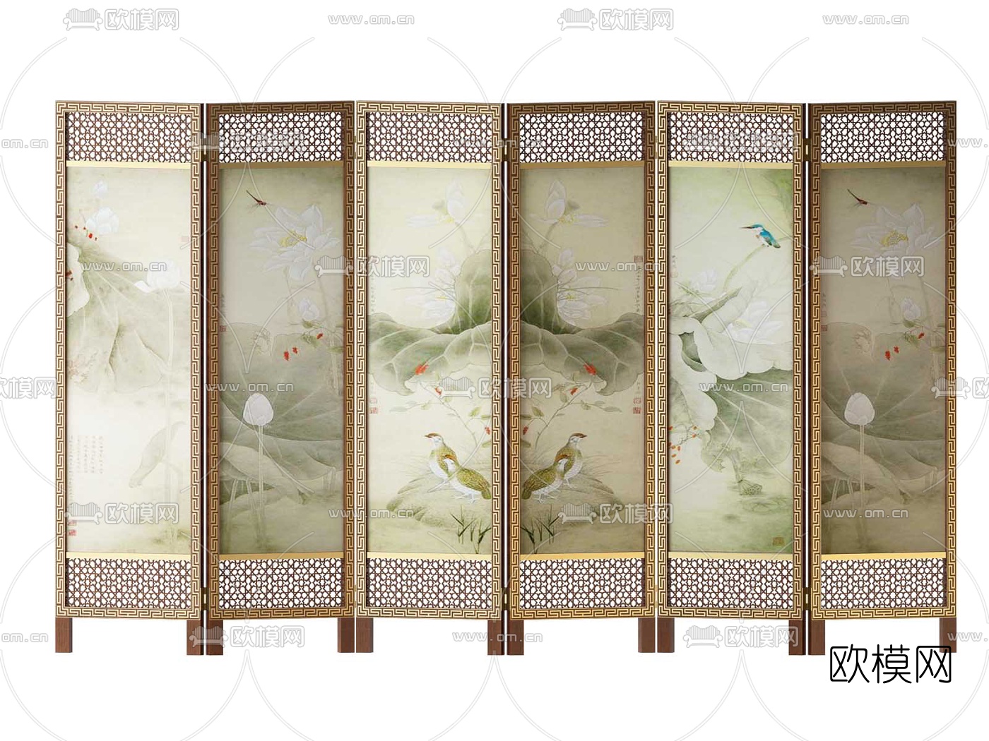 中式花鸟画屏风隔断3d模型下载