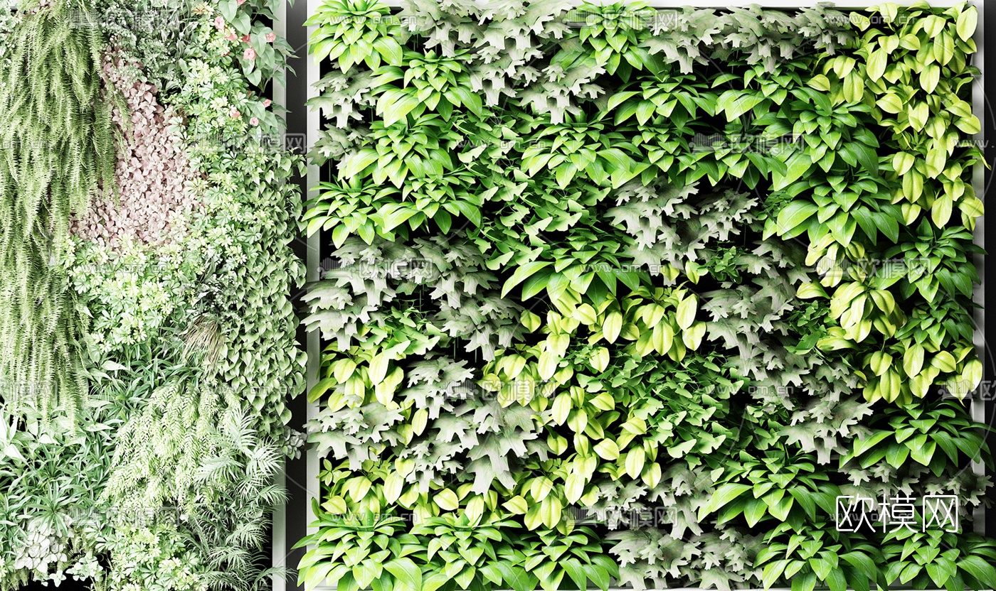 现代绿植背景墙3d模型