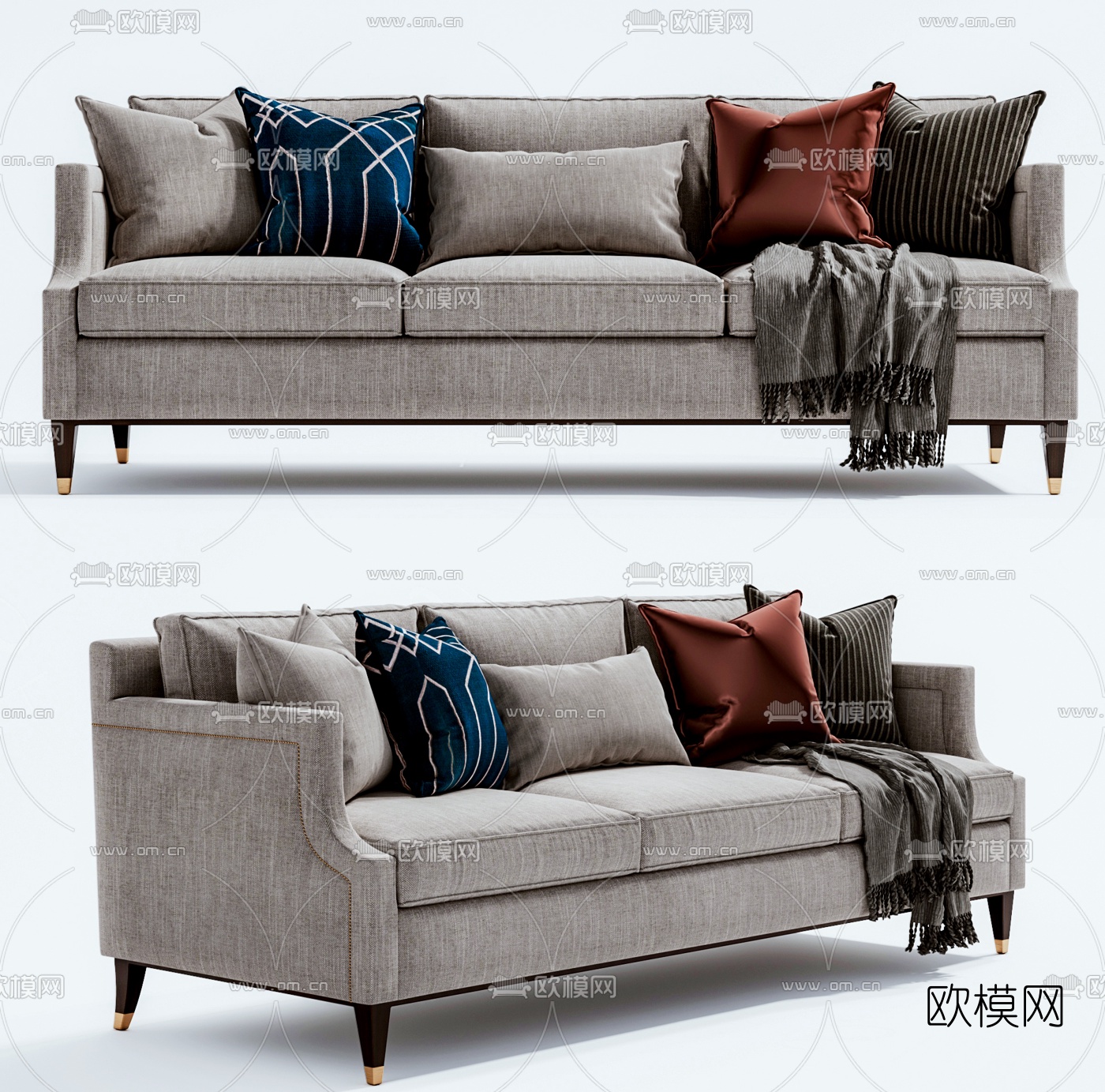 美式布艺多人沙发 三人沙发3d模型下载