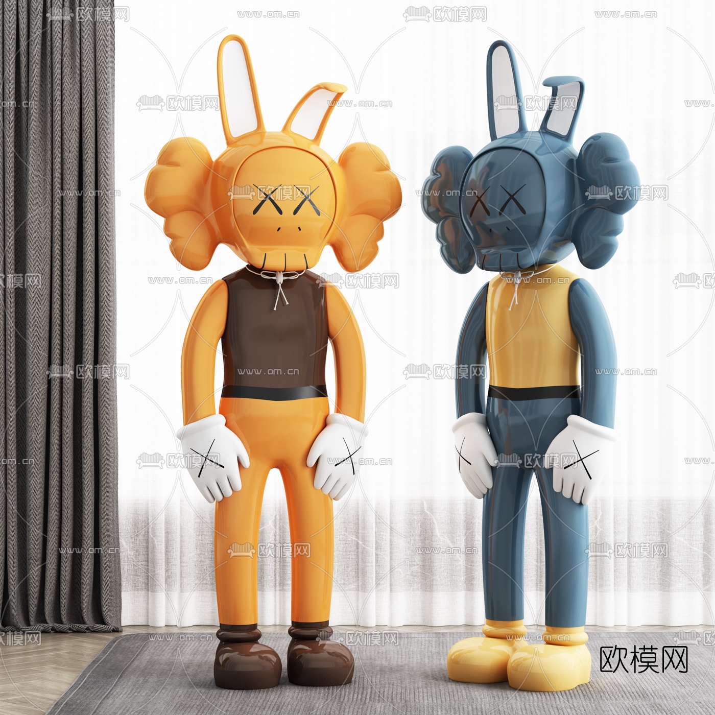 现代人物兔子雕塑3d模型下载