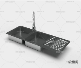 现代不锈钢水槽洗手池su模型下载（渲染图2）