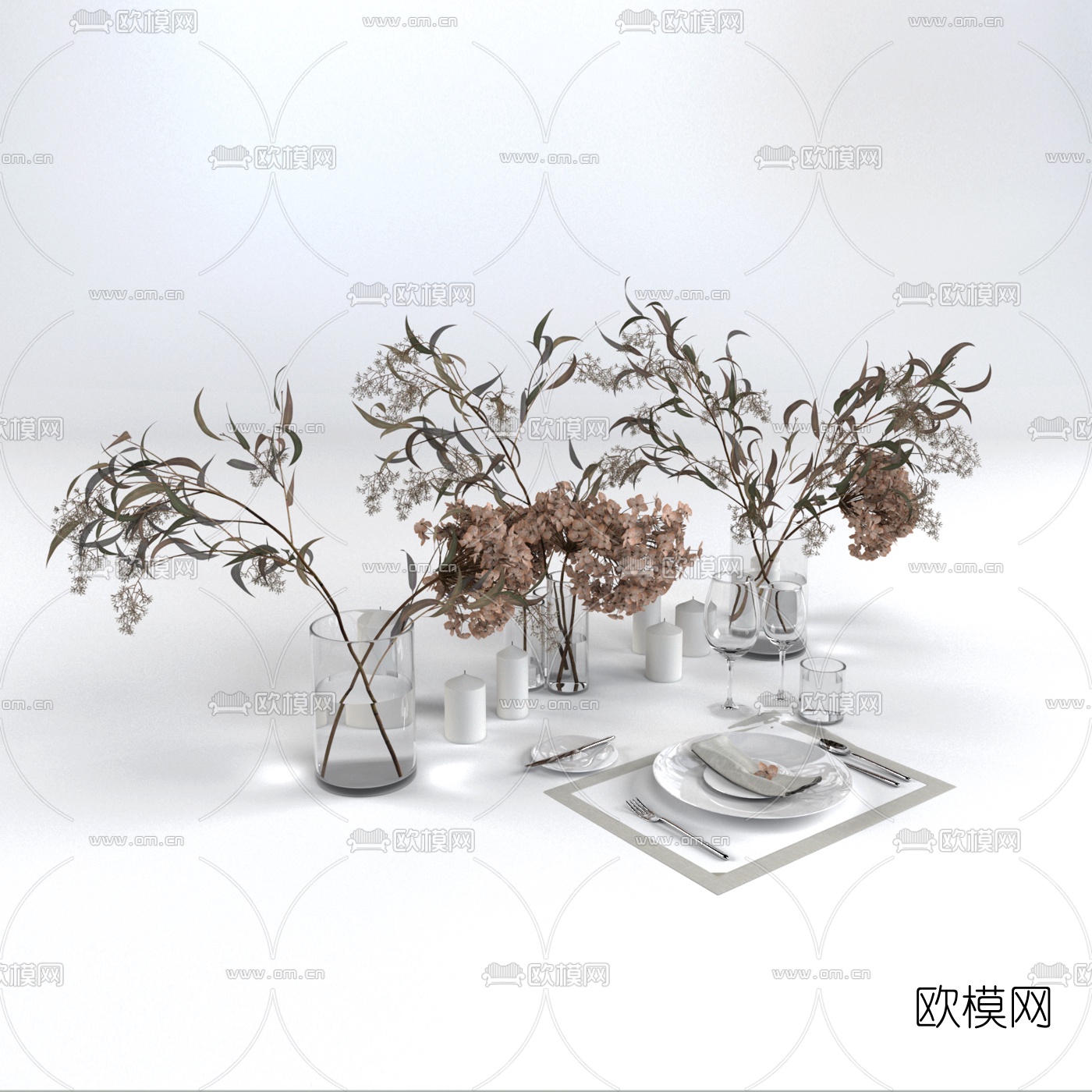 现代花瓶花卉3d模型下载
