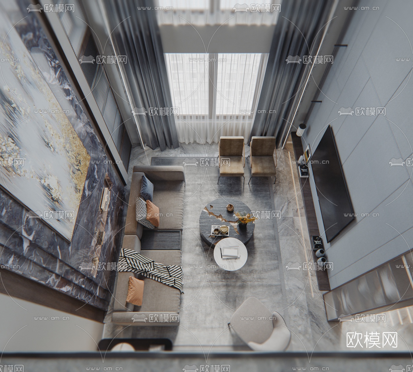 现代别墅客厅餐厅3d模型