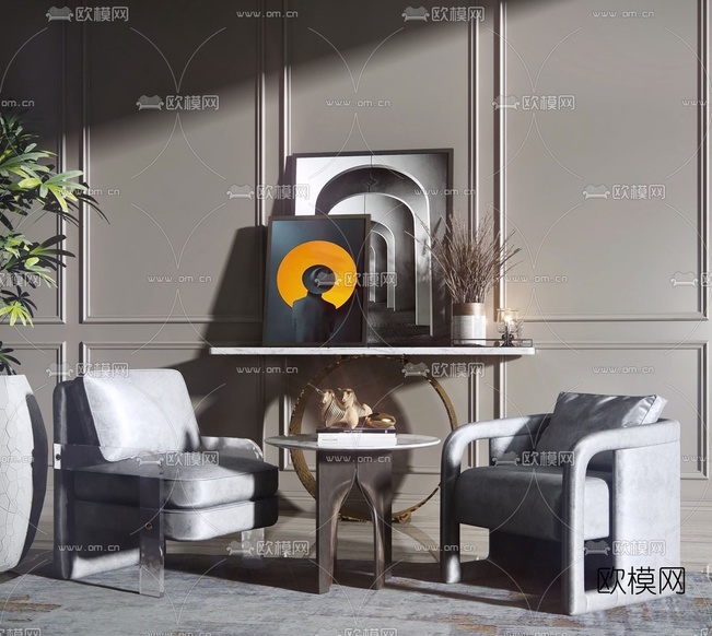 现代皮革单人沙发3d模型下载