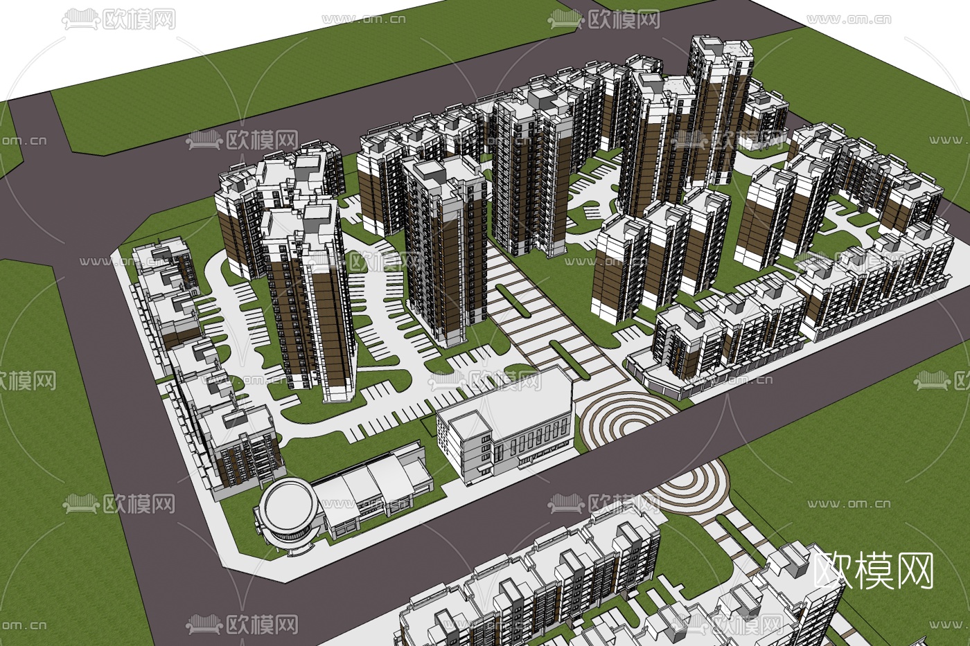 欧式高层住宅规划免费su模型下载