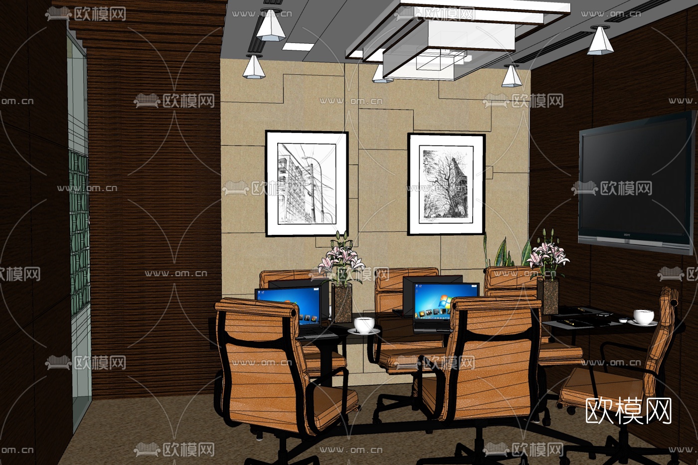 中式总经理办公室免费su模型下载