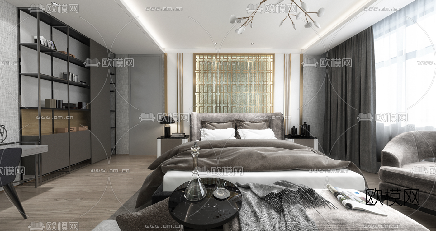 现代简约卧室vr全景3d模型-免费3dmax模型库-欧模网