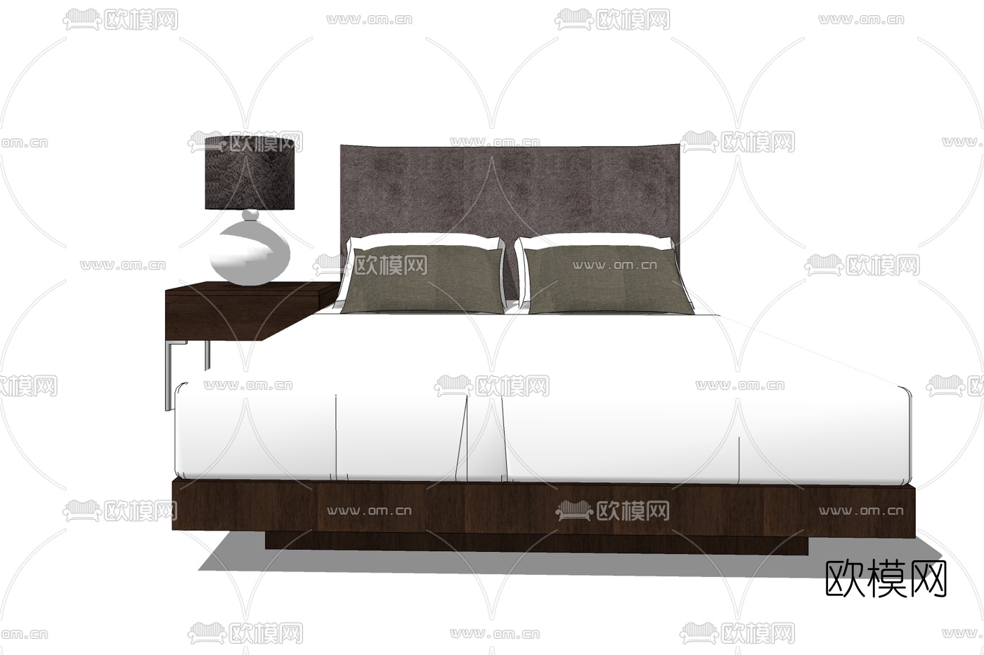 新中式布艺双人床免费su模型下载